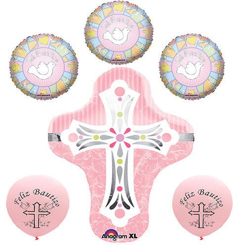 Baptism Pink Foil / Mylar and Latex Balloons Valued Pack ( 6 Balloons )