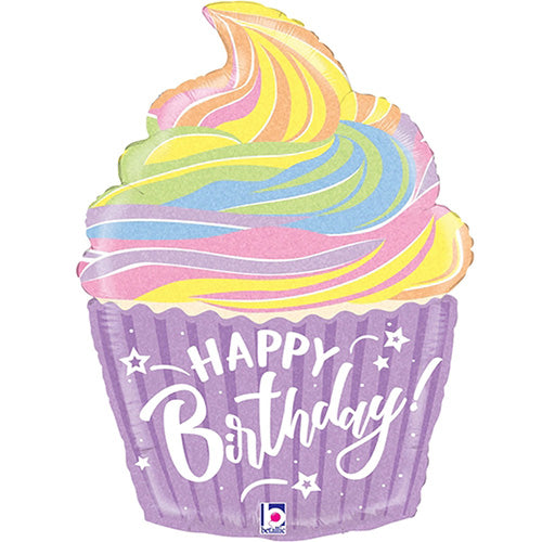 Pastel Cupcake Holographic Foil Balloon 27"