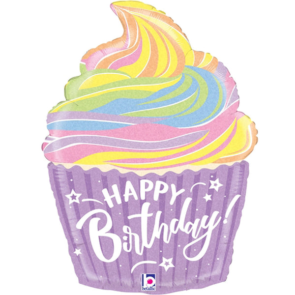 Pastel Cupcake Holographic Foil Balloon 27"