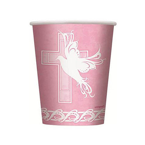 Baptism or Communion Pink Dove Cross 7 oz Cups ( 8 cups )