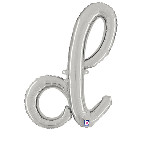 Silver Script Letter D Foil Balloon 24"