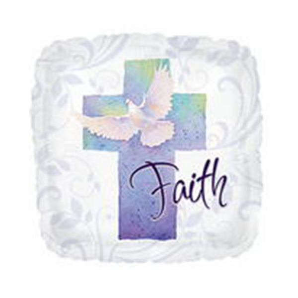 18" Cross and Dove " Faith " Theme Foil / Mylar Balloon For Baptism Or Communion Event (3 Balloons )