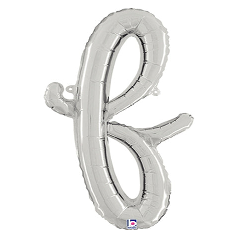 Silver Script Letter F Foil Balloon 24"