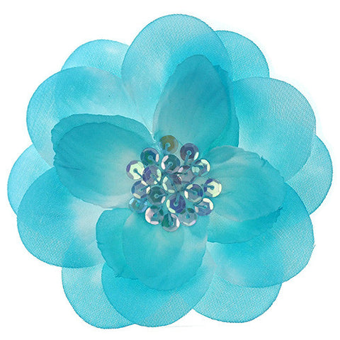 Flower with 19 Sequins Blue Fabric 3" ( 3 Flowers )