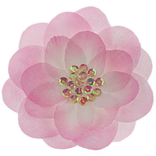 Flower with 19 Sequins Pink Fabric 3" ( 3 Flowers )