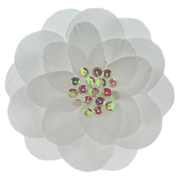 Flower with 19 Sequins White Fabric 3" ( 3 Flowers )
