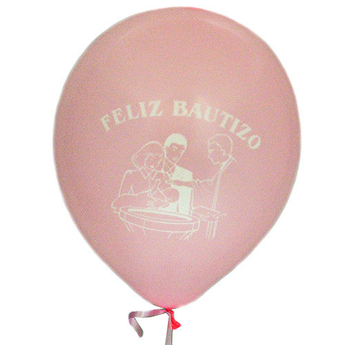Latex 11" Pink " Feliz Bautizo " Spanish Theme Balloon 12ct