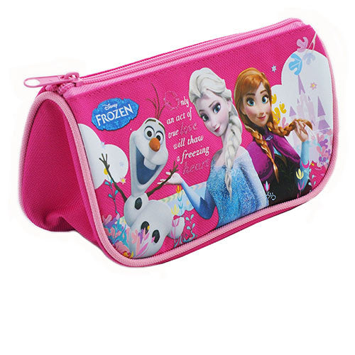 Frozen Anna Elsa and Olaf Character Authentic Licensed  Multi Purpose Triangle Style Hot Pink Pencil Case