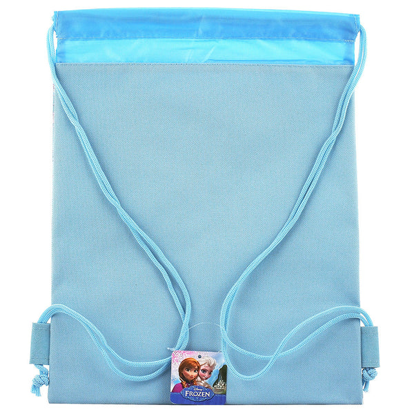 Frozen Elsa Anna and Olaf Character Authentic Licensed Light Blue Drawstring Bag