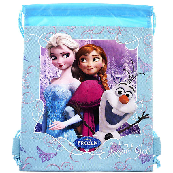 Frozen Elsa Anna and Olaf Character Authentic Licensed Light Blue Drawstring Bag