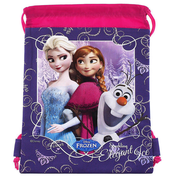 Frozen Elsa Anna and Olaf Character Authentic Licensed Purple Drawstring Bag