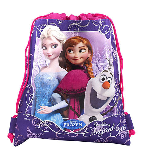 Frozen Elsa Anna and Olaf Character Authentic Licensed Purple Drawstring Bag