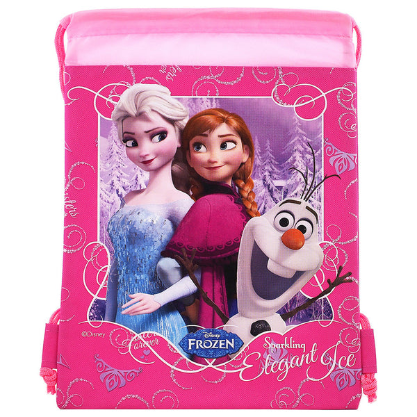 Frozen Elsa Anna and Olaf Character Authentic Licensed Pink Drawstring Bag
