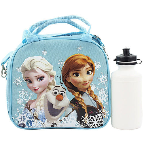 Frozen Elsa Anna and Olaf Character Authentic Licensed Blue Lunch bag with Water Bottle