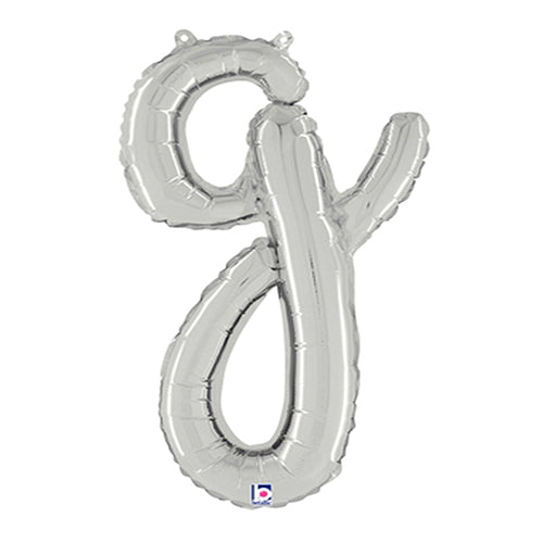 Silver Script Letter G Foil Balloon 24"