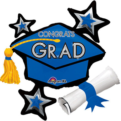 Congrats Grad Blue Cluster Super Shape Foil / Mylar Balloon 31"