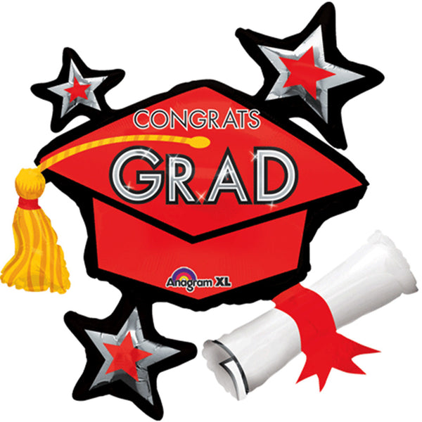 Congrats Grad Red Cluster Super Shape Foil / Mylar Balloon 31"