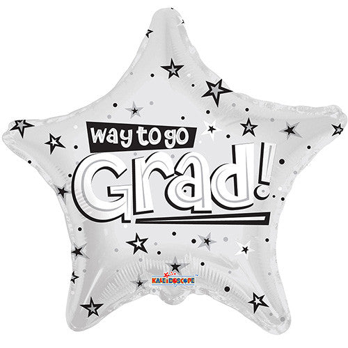 6 Graduation Foil / Mylar Balloons Way To Go Grad Stars White 18"