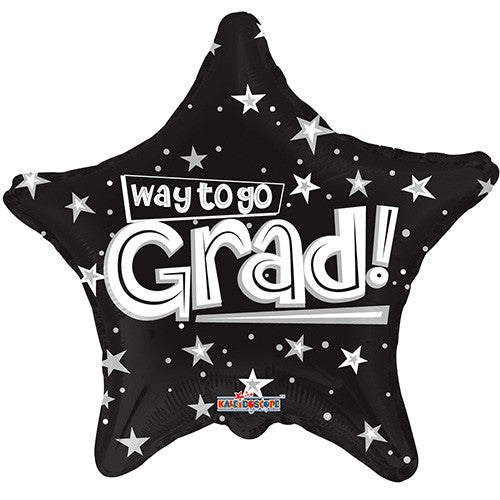 6 Graduation Foil / Mylar Balloons Way To Go Grad Stars Black 18"