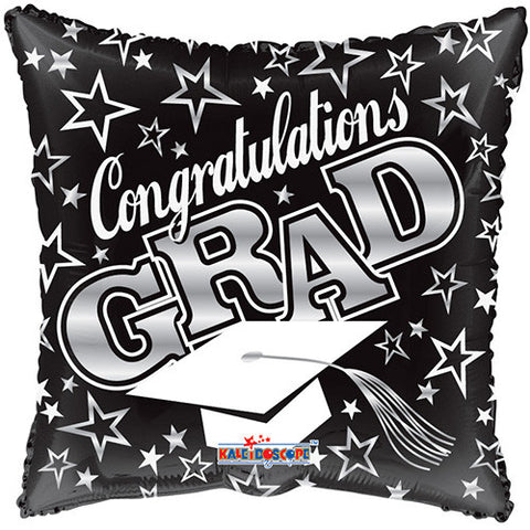6 Graduation Square Black Foil / Mylar Balloons Congratulations Grad 18"