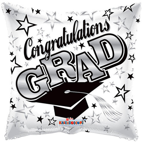 6 Graduation Square White Foil / Mylar Balloons Congratulations Grad 18"