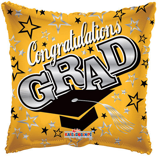 6 Graduation Square Gold Foil / Mylar Balloons Congratulations Grad 18"