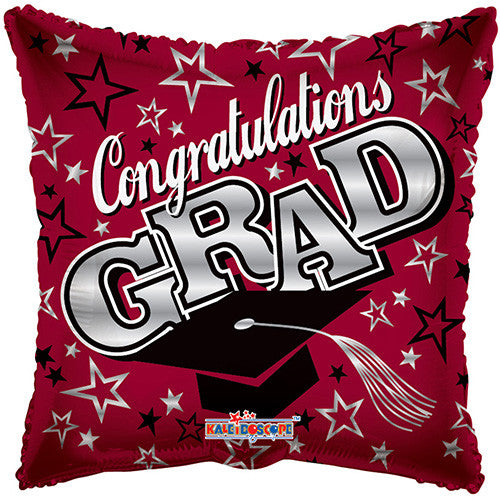 6 Graduation Square Burgundy Foil / Mylar Balloons Congratulations Grad 18"