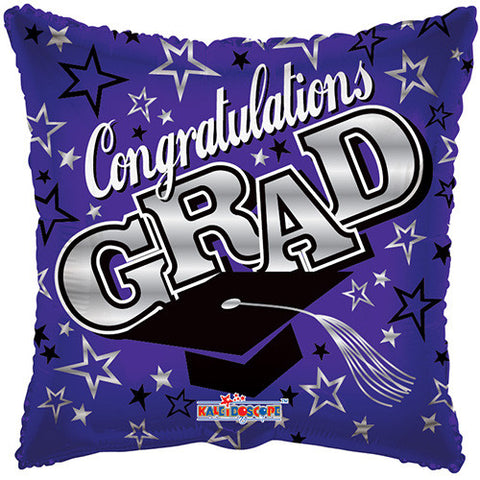 6 Graduation Square Purple Foil / Mylar Balloons Congratulations Grad 18"