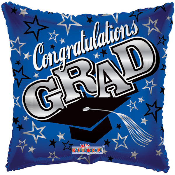 6 Graduation Square Blue Foil / Mylar Balloons Congratulations Grad 18"