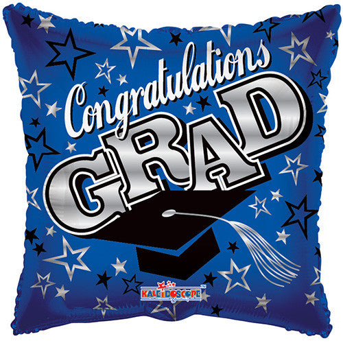 6 Graduation Square Blue Foil / Mylar Balloons Congratulations Grad 18"