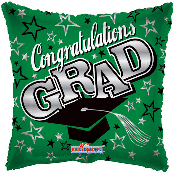 6 Graduation Square Green Foil / Mylar Balloons Congratulations Grad 18"