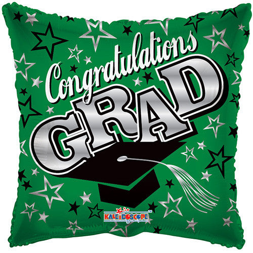 6 Graduation Square Green Foil / Mylar Balloons Congratulations Grad 18"