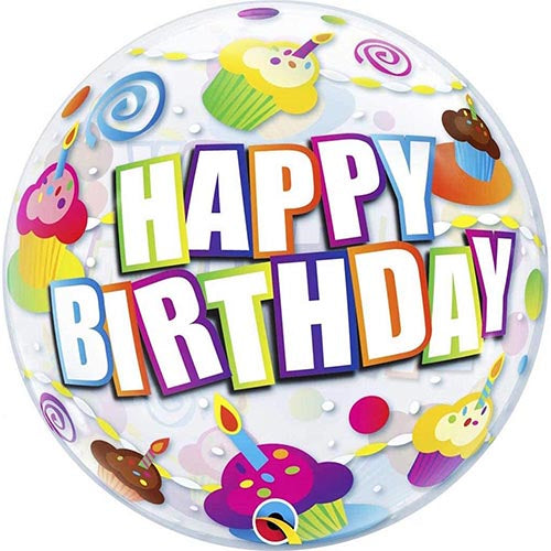 Happy Birthday Cupcake Bubble Balloon 22"