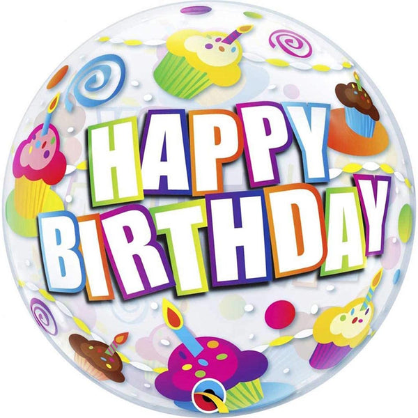 Happy Birthday Cupcake Bubble Balloon 22"
