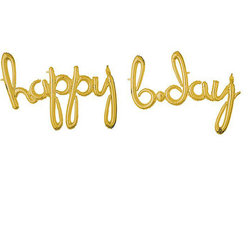 Gold Mini Shape Air Filled Script Phrase " Happy Bday " Foil Balloon 39 Inch