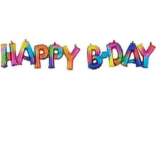Rainbow Mini Shape Air Filled Script Phrase " Happy Bday " Foil Balloon 30 Inch