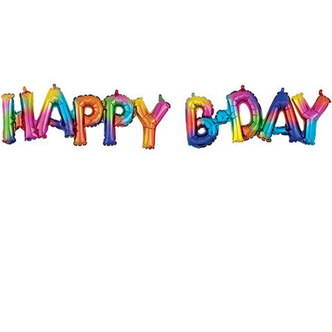 Rainbow Mini Shape Air Filled Script Phrase " Happy Bday " Foil Balloon 30 Inch