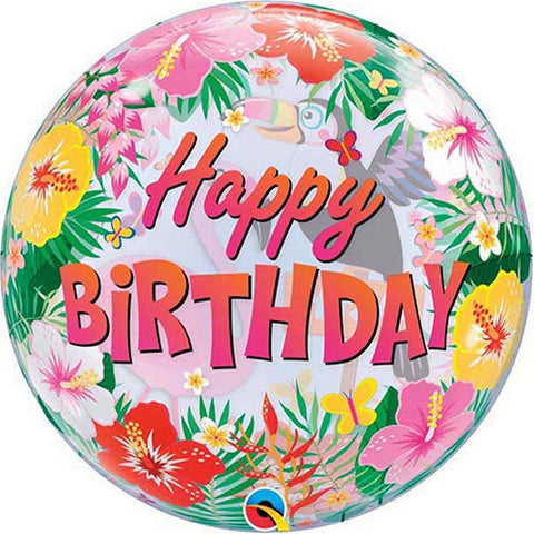 Tropical Happy Birthday Bubble Balloon 22"