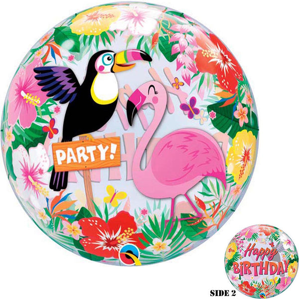 Tropical Happy Birthday Bubble Balloon 22"