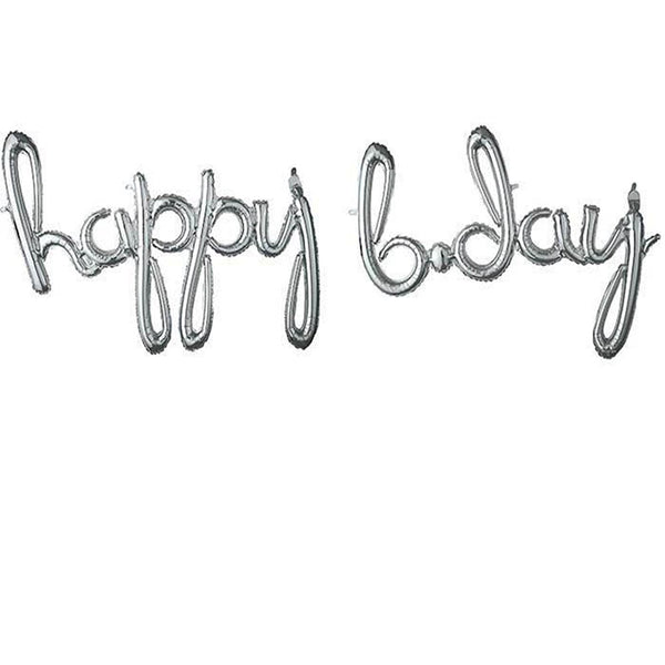 Silver Mini Shape Air Filled Script Phrase " Happy Bday " Foil Balloon 39 Inch