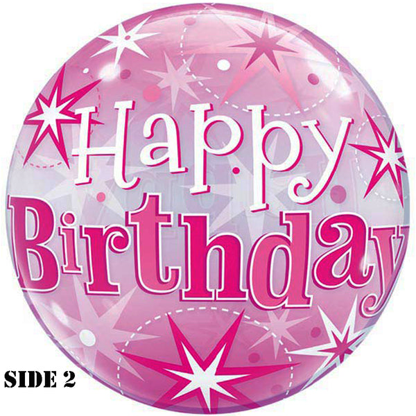 Happy Birthday Pink Starburst Sparkle Bubble Balloon 22"