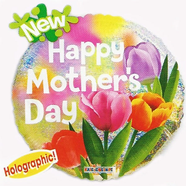 18" Happy Mother's Day Holographic Real Tulips Foil / Mylar Balloons ( 6 Balloons )