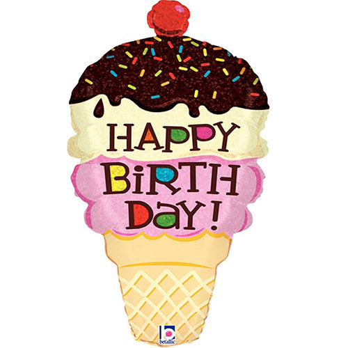 Ice Cream Cone Birthday Foil Balloon 33"