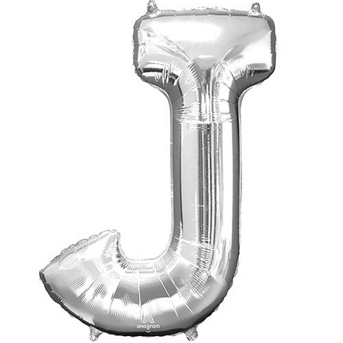 Giant Silver Letter J Foil Balloon 33"