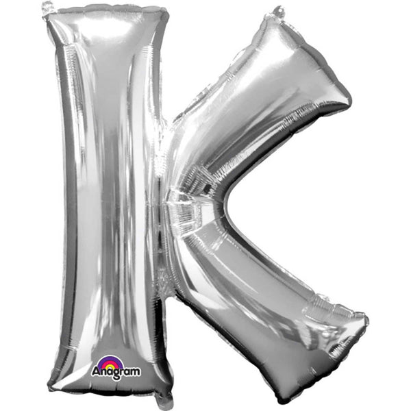 Giant Silver Letter K Foil Balloon 33"