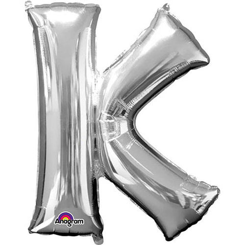 Giant Silver Letter K Foil Balloon 33"