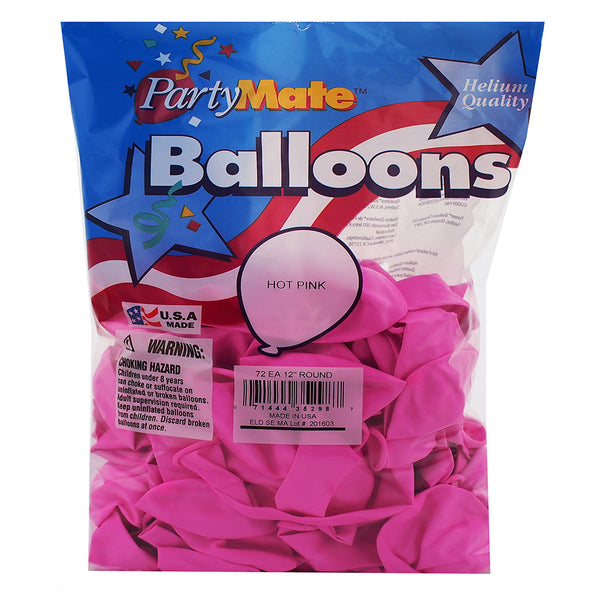 Pioneer 72 Hot Pink Latex Balloons 11" Made In USA.