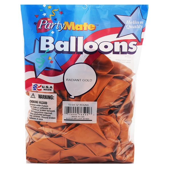 Pioneer 72 Radiant Gold Latex Balloons 11" Made In USA.