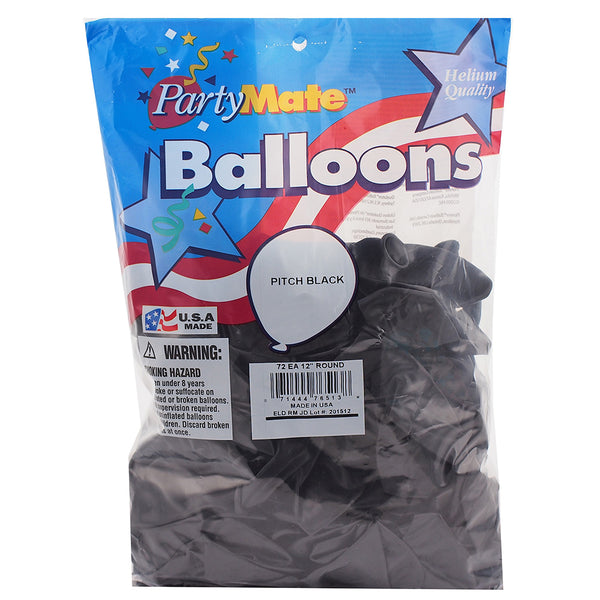 Pioneer 72 Pitch Black Latex Balloons 11" Made In USA.