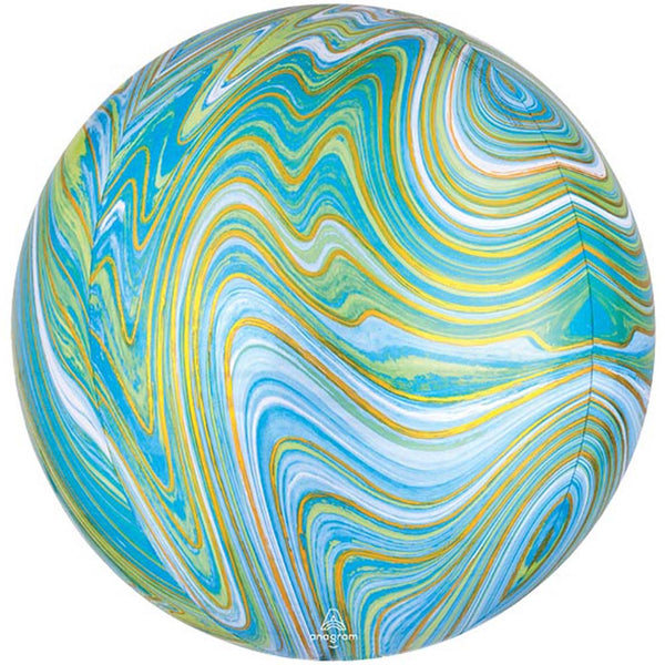 3 Blue Green Marblez Orbz Balloons 16" Pack